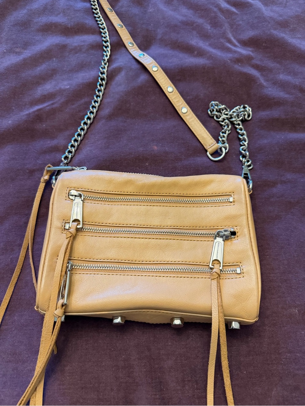 Rebecca Minkoff Tan Leather Zipper Crossbody with Chain Strap